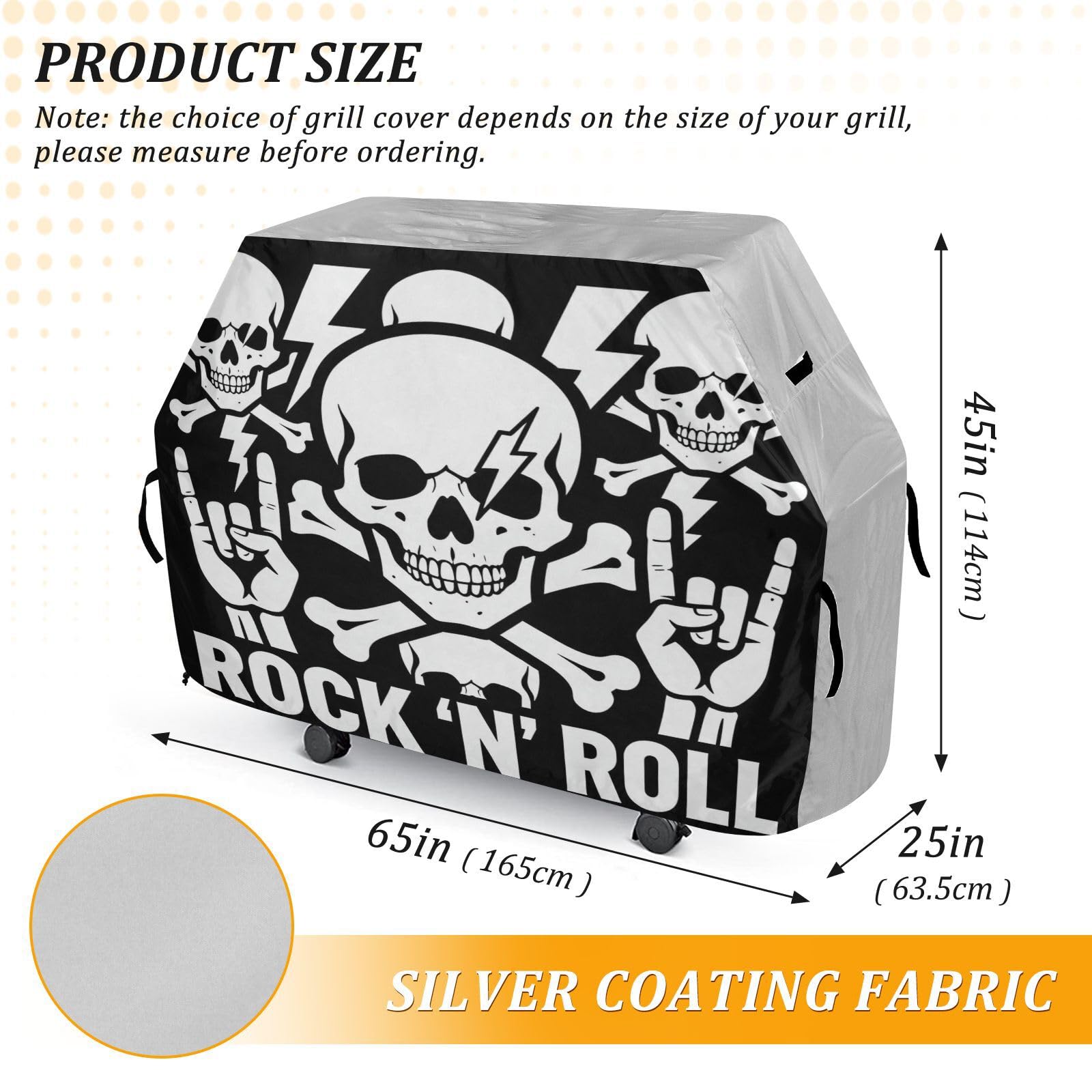 Fundas para ahumadores de 65 pulgadas, resistentes y anti-UV para exteriores, diseño de calavera Rock 'n' Roll