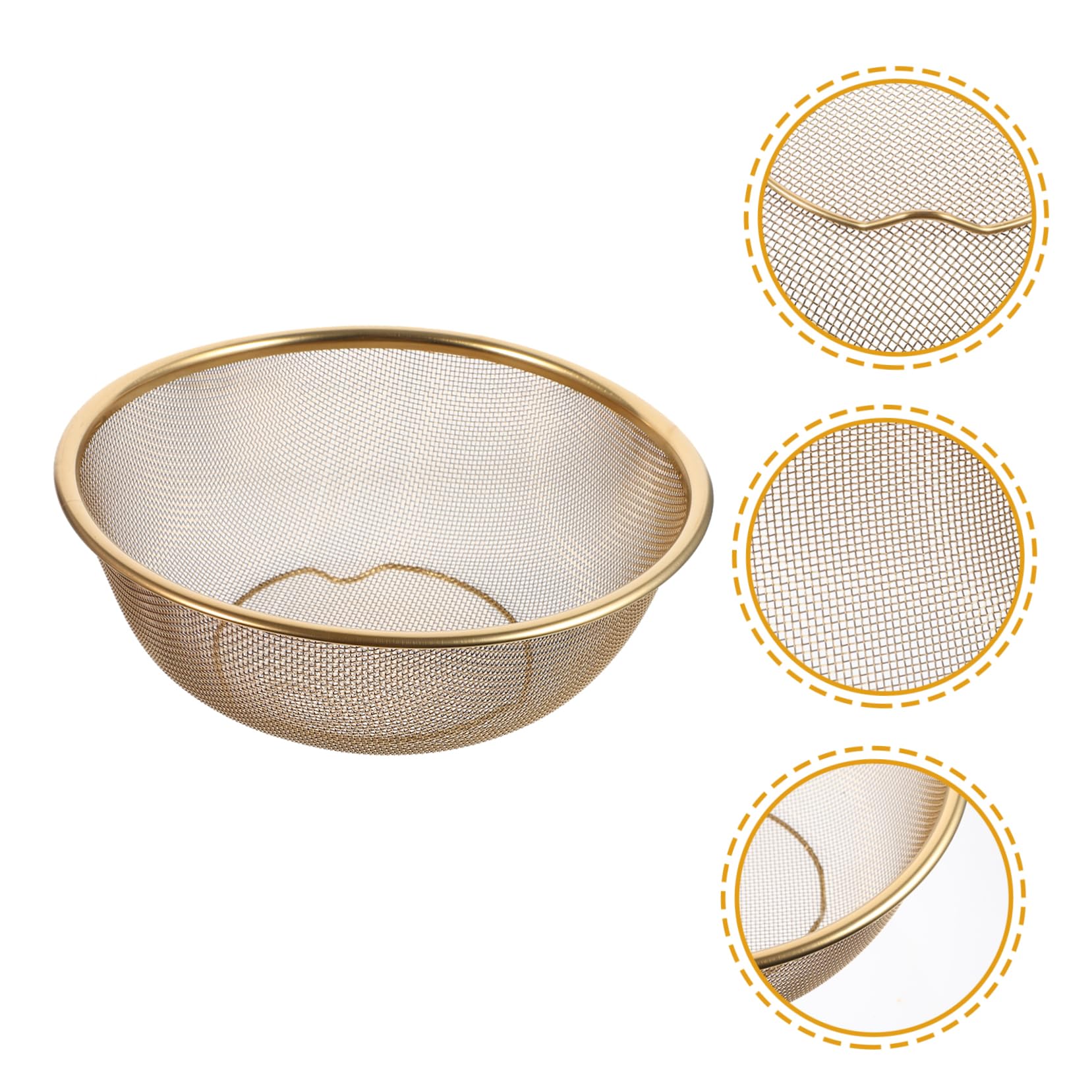 SOLUSTRE Colador de Cocina Doble Asa de Acero Inoxidable Dorado Cesta Coladora Redonda Resistente a Deformaciones y Fácil de Almacenar para Uso Diario y Camping