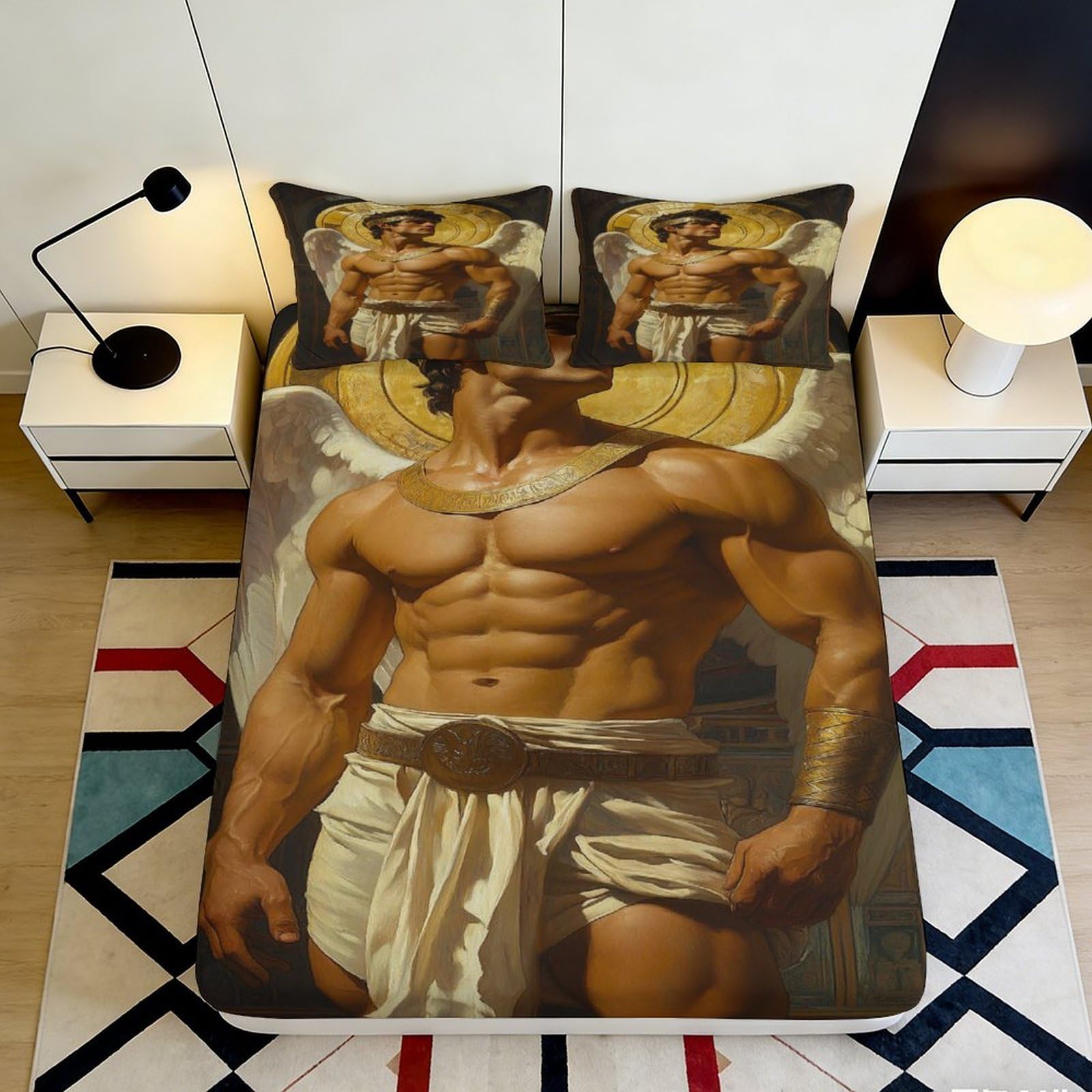 Uynsixtme Style-7 3D Printed Angel Man Fitted Sheet Microfiber Deep Pocket Non-Slip Angel Man Mattress Fitted Cover Washable Bedding For Bedroom 90X200x25cm