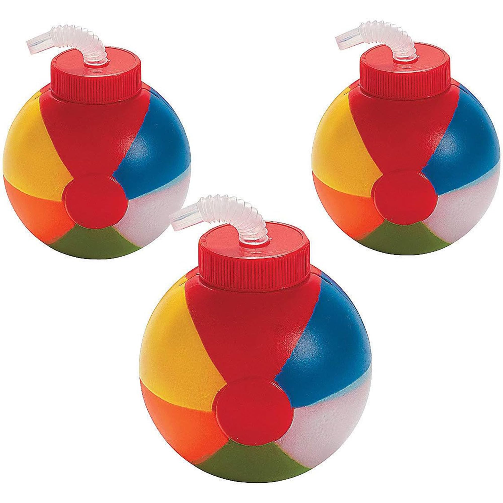 Fun Express - Beach Ball Shaped Cup W/straw (dz) for Party - Party Supplies - Drinkware - Sipper & Molded Cups - Party - 12 Pieces
