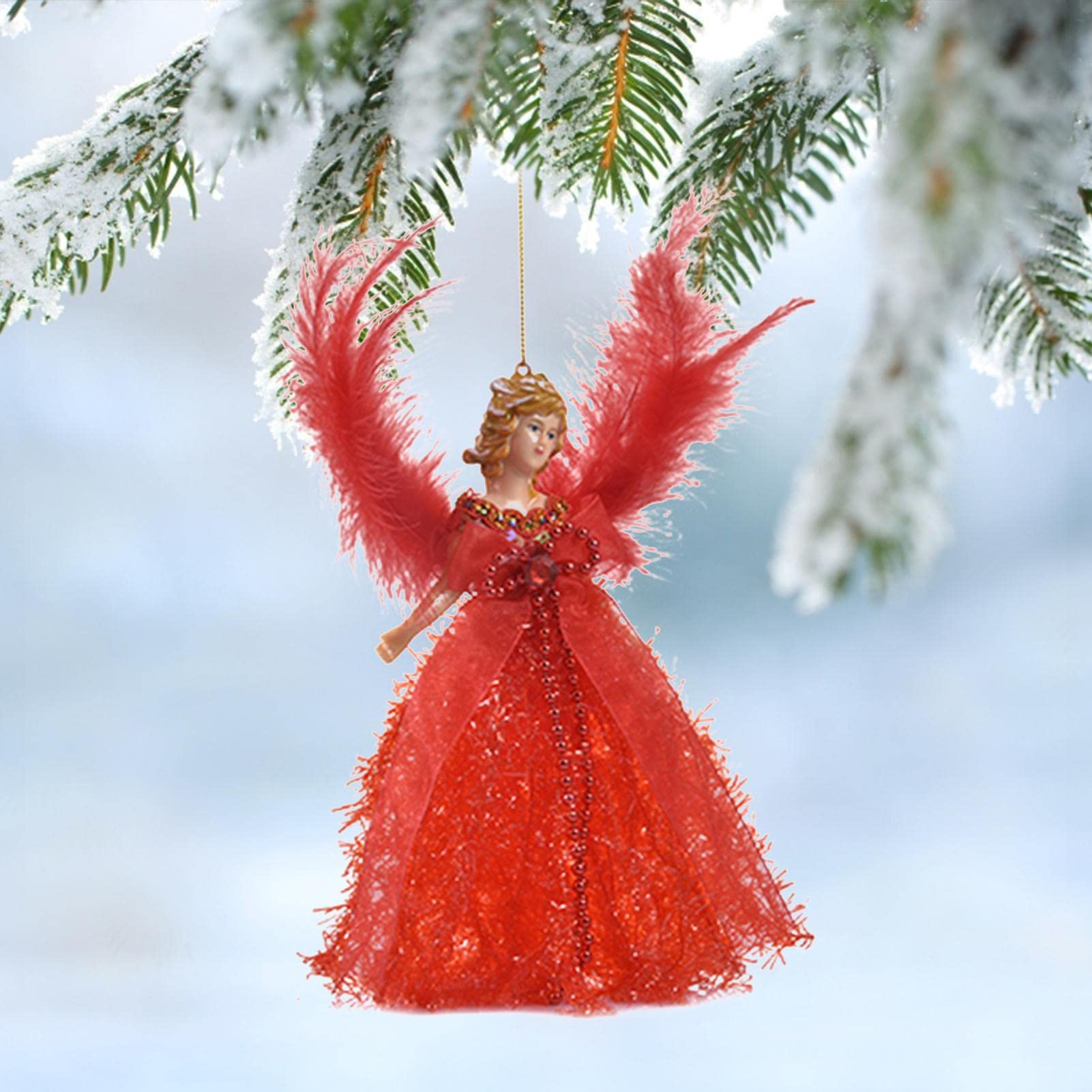 Décoration Ange Noël Avec Ailes Dorées Et Jupe En Tulle - Pendentif Pour Sapin, Rebord De Fenêtre, Décoration Festive