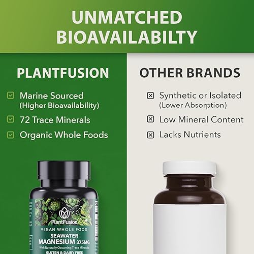 Miniatura 2 de PlantFusion Complejo de magnesio vegano de 375 mg de agua de mar, magnesio marino biodisponible con mezcla de alimentos integrales orgánicos