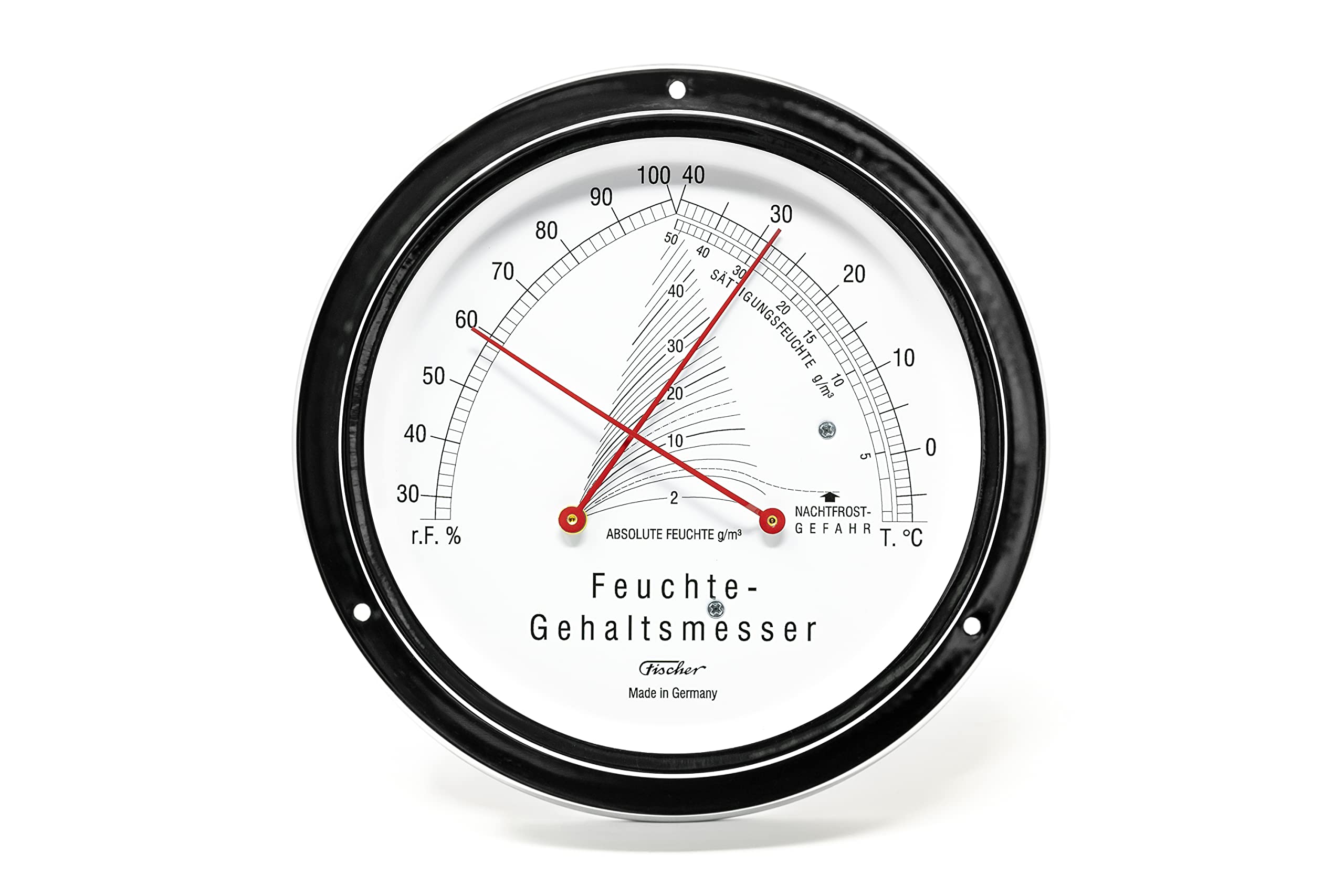 Fischer 5023-47 - Medidor climático para interiores – Higrómetro de pelo de 155 mm y termómetro bimetálico de latón – Fabricado en Alemania