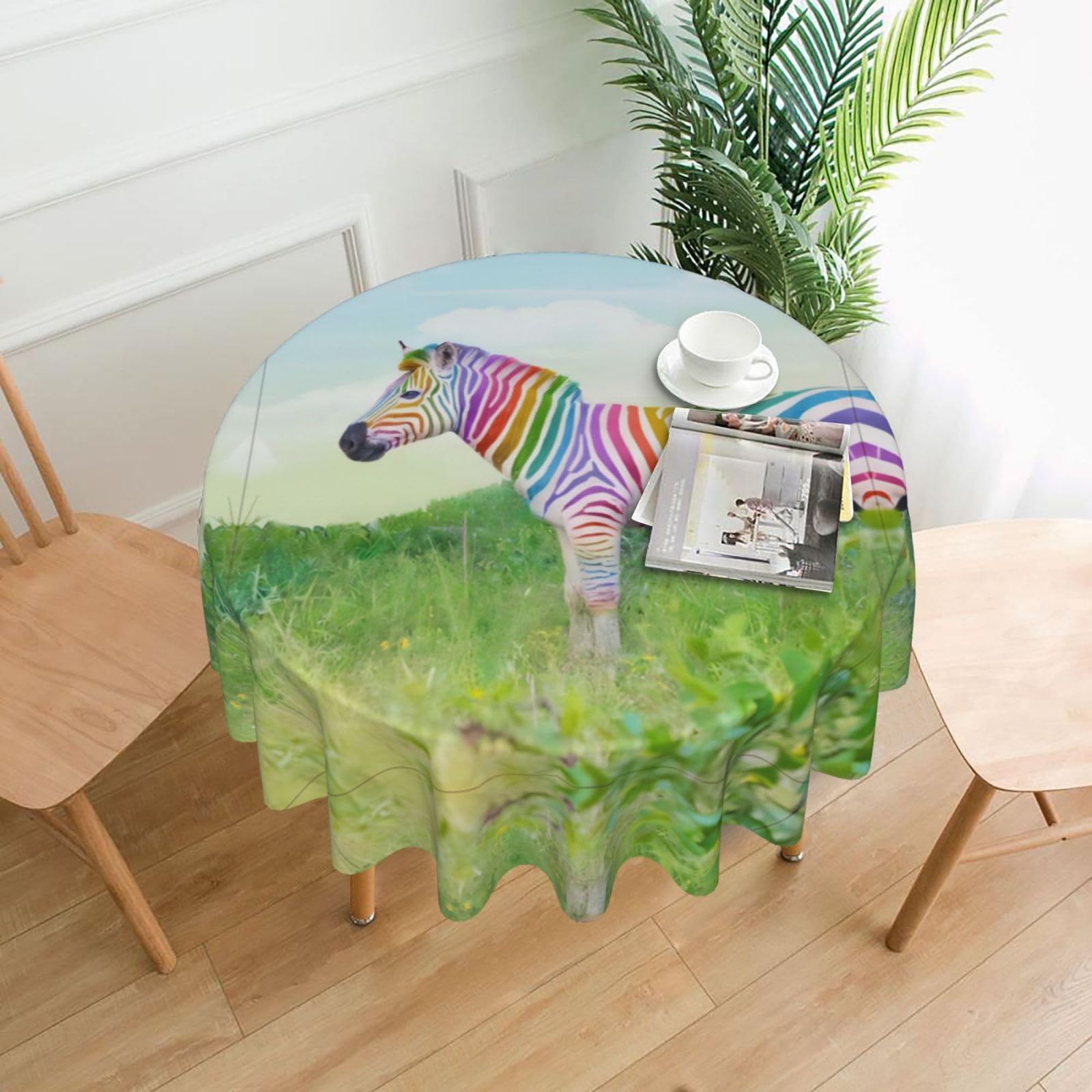hhxvcv Colorful Zebra Round Tablecloth – Dining Table Cover