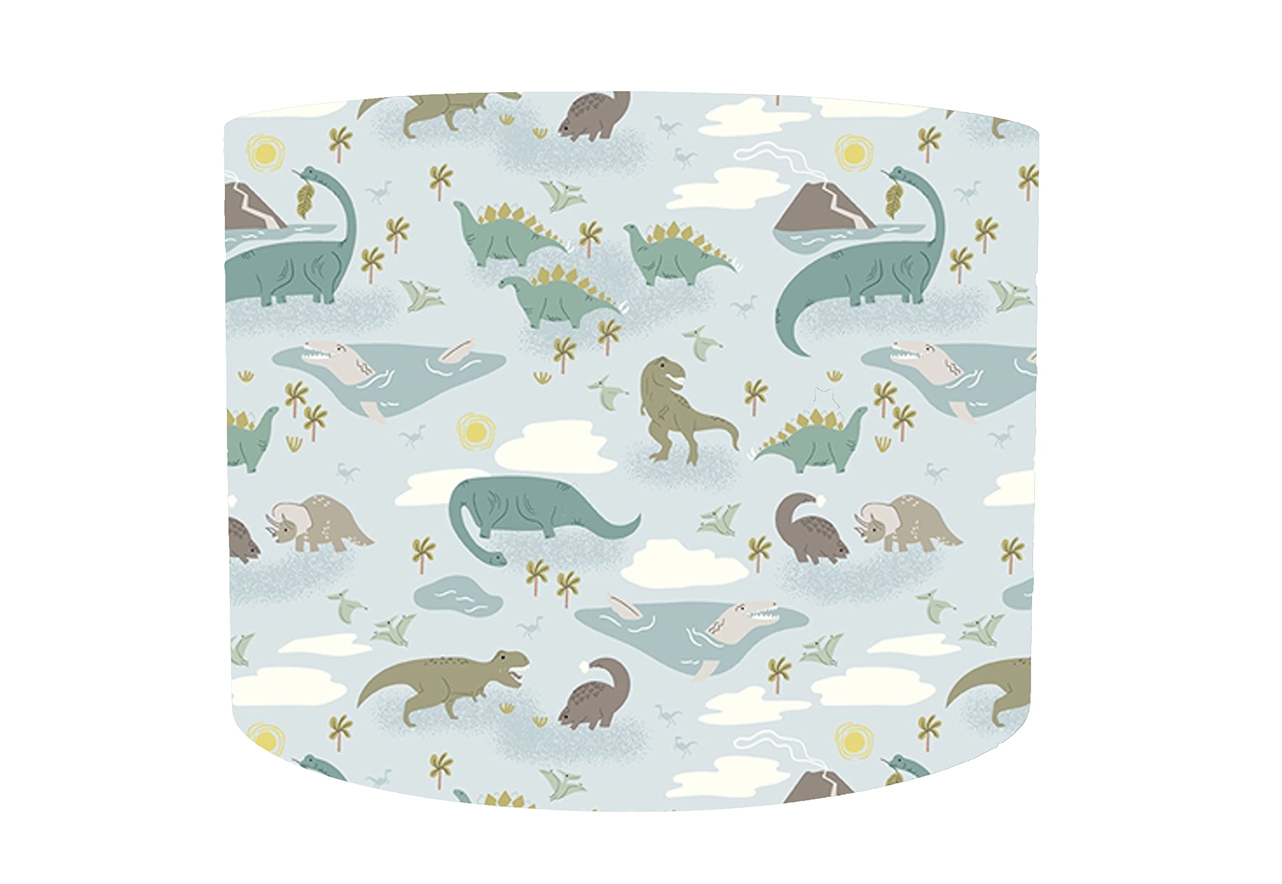 Leo & Cal, Dinosaur Drum Lampshade, Choice of 20cm, 25cm,30cm Diameter, Dino Themed Ceiling Light Pendant, Jurrasic Era, T-Rex, Kids Bedroom Décor, Playroom Lighting (Pale Blue)