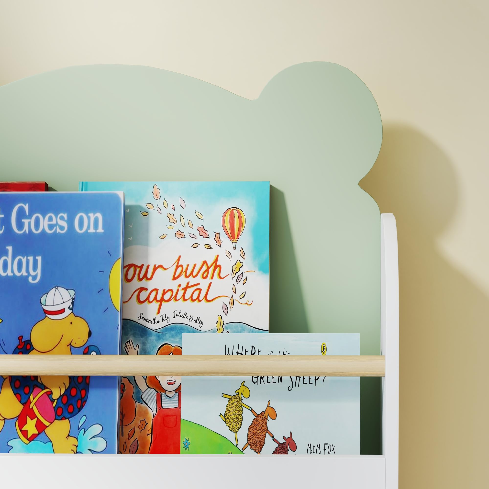 AIYAPLAY Bibliothèque pour Enfant, Rangement Livre Enfant 3 Niveaux, Meuble de Rangement en Forme d'ours, étagère Chambre pour Salle de Jeux, Vert