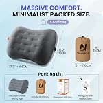 Oreiller de camping gonflable - Compact ultraléger Air Oreiller pour Voyage, Sac à dos & Randonnée - Cou ergonomique & Soutien lombaire (Grey, 1 Boîte)