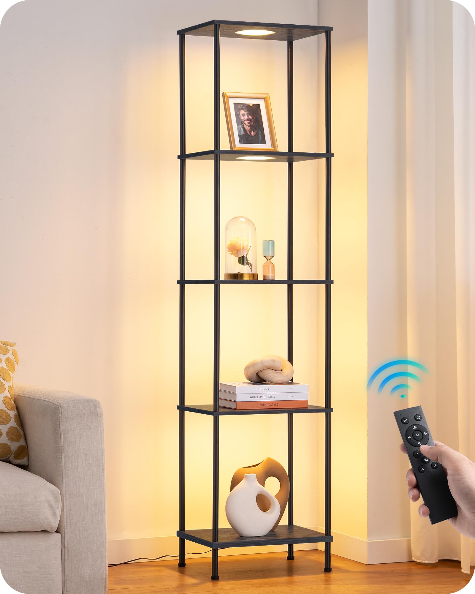 EDISHINE RGBW Floor Lamp with 5-Tier Display Shelf, 3 Modes Remote, Black — image 1