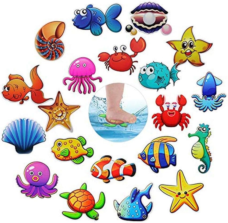 Xinfang 20 Set Non-Slip Bathtub Stickers, Mildew Resistant Sea Creature Decal Treads, Safety Shower Treads Large Sea Creature Decal Adhesive for Bath Tub Shower Surface