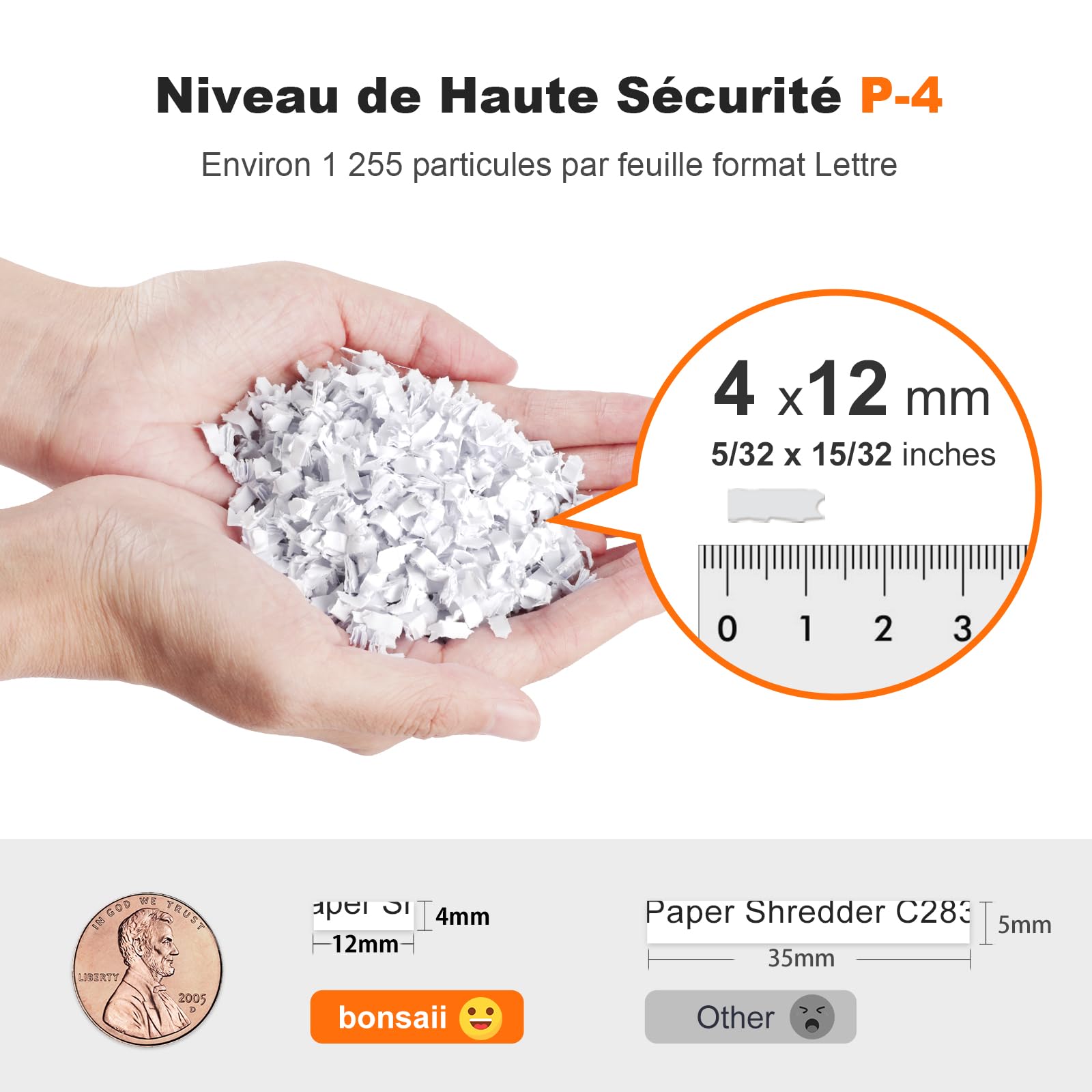 Bonsaii Destructeur de Documents Auto Feed 200 Feuilles, Micro-Coupe P-4, Bac 31L, Silencieux