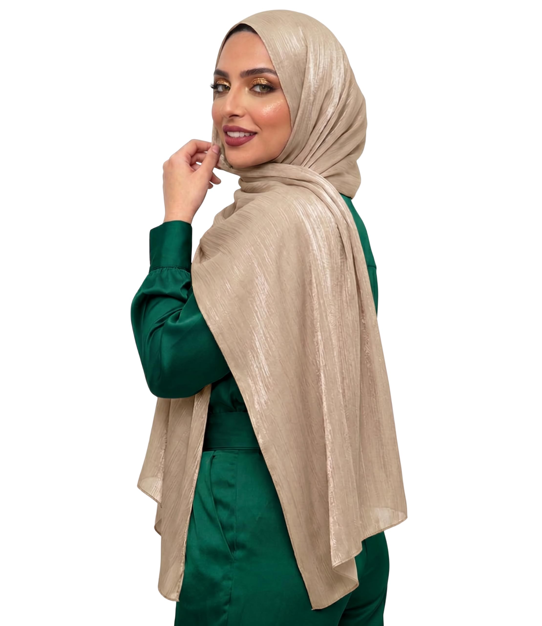 Crinkled Scarf - Summer Ladies Scarves, Shawls & Wraps - Hijab for Women & Girls - Soft, Lightweight and Breathable - Head Scarf for Evening Dress - Plain Shiny Shimmer Neck Headscarf Wrap - 180 x 76