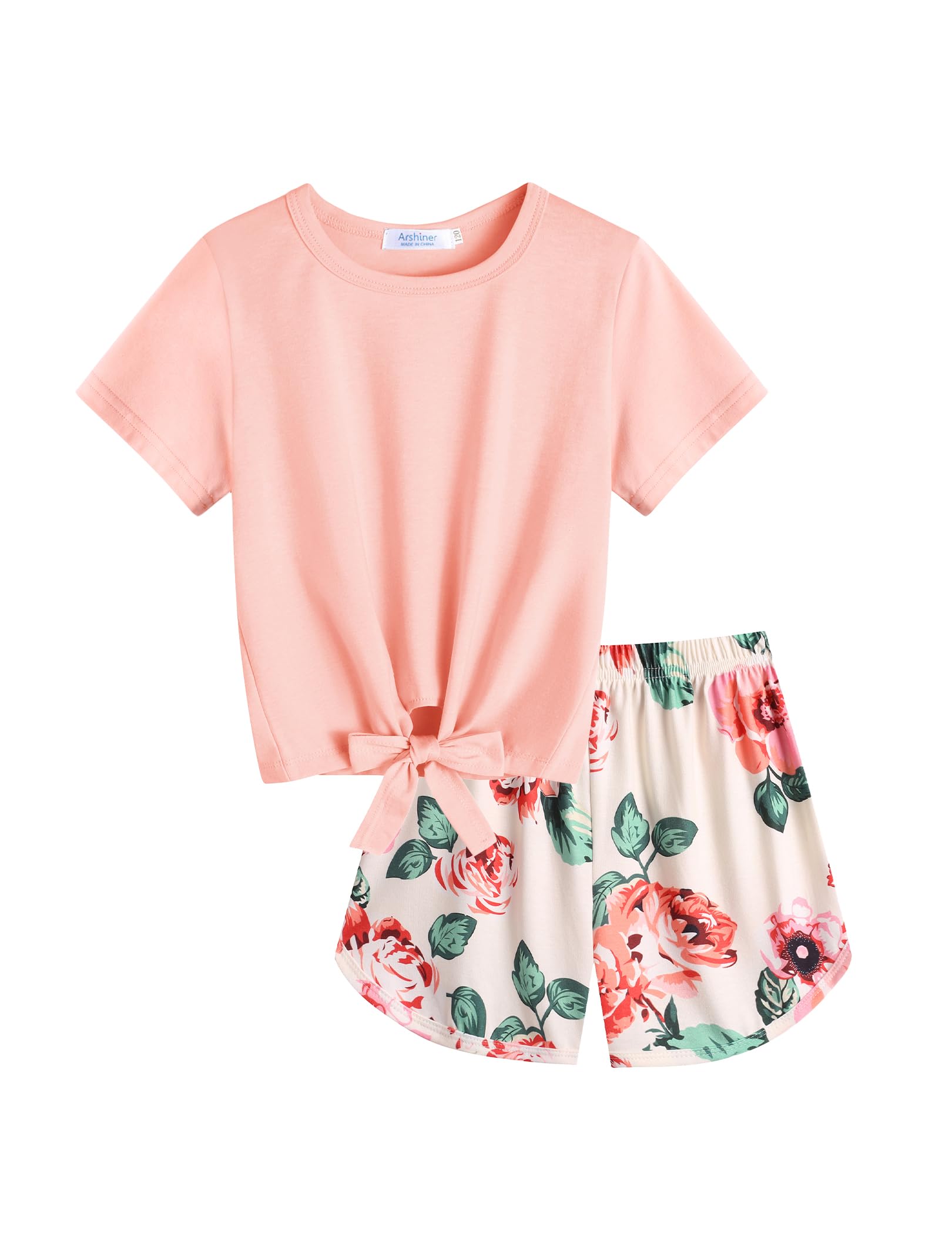 Arshiner Girls 2 Piece Outfits Summer Clothes Short Sleeve Tops and Paperbag Waist Shorts Set Cute Outfits 5-14