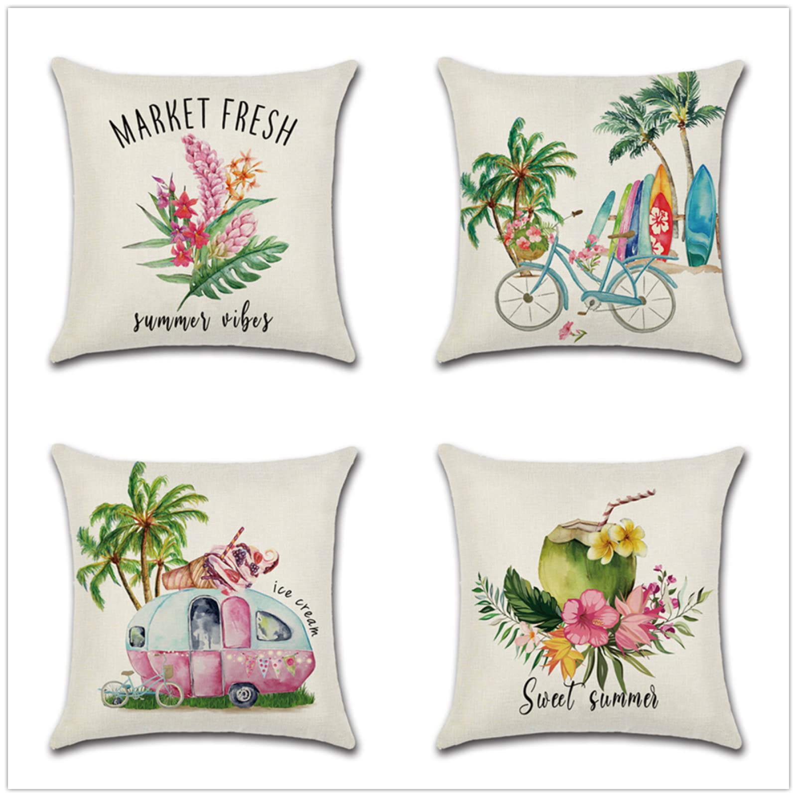 Coche DE Playa Cojines 65x65cm,Funda de Almohada de Moderna Decorativa Cojín Decorativo para Sofá,Decoración para Casa,Estampado por Ambos Lados Juego de 4 Exterior Cojines a446