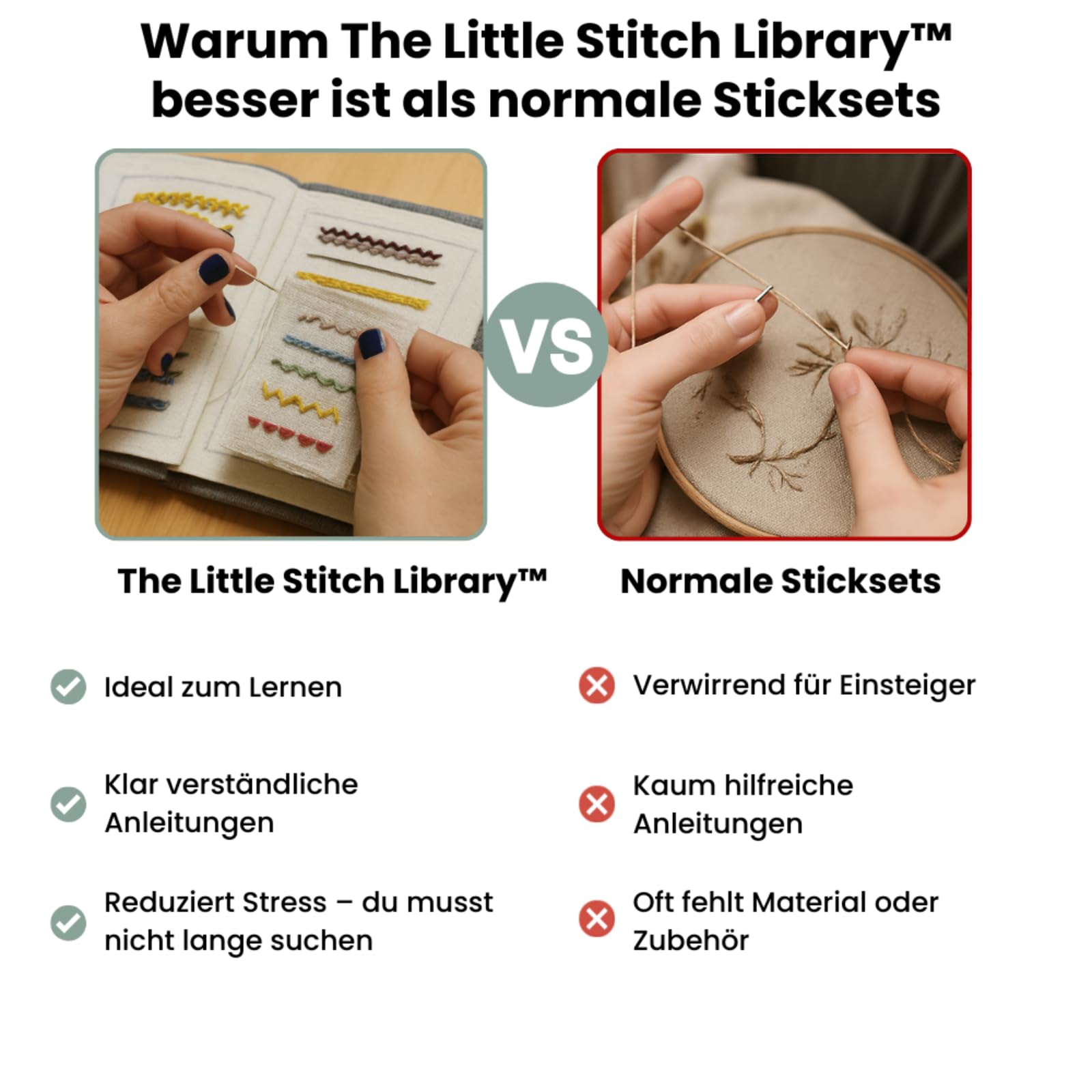 handstille The Little Stitch Library Von den ersten Stichen bis zu eigenen Kreationen，Stickbuch für Anfänger | DIY-Stickbuch-Set mit 86 verschiedenen Stichen und einer Vielzahl von Mustern