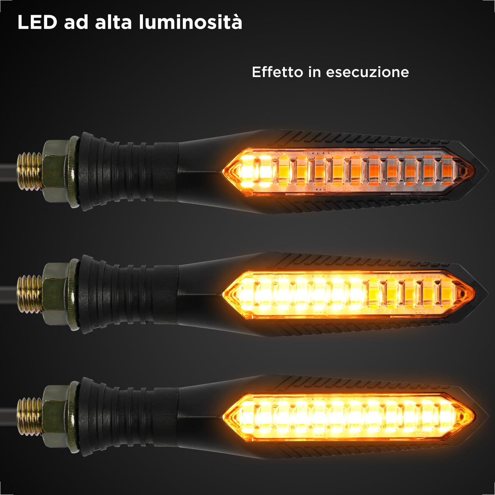 evermotor 2 Pezzi Frecce Moto LED Sequenziali E32, Omologate Universali 12V Indicatori di Direzione Moto, Impermeabili, Alta Luminosità
