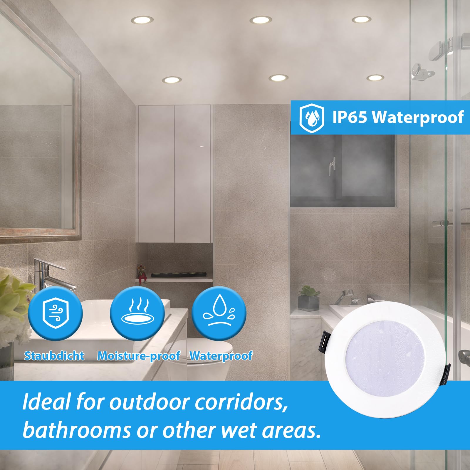 Grebeam 12 Pack LED Recessed Downlights, 5W, IP44 Bathroom & Kitchen Ceiling Spot Lights, 3CCT Adjustable (3000K/4000K/6000K) - Image 2