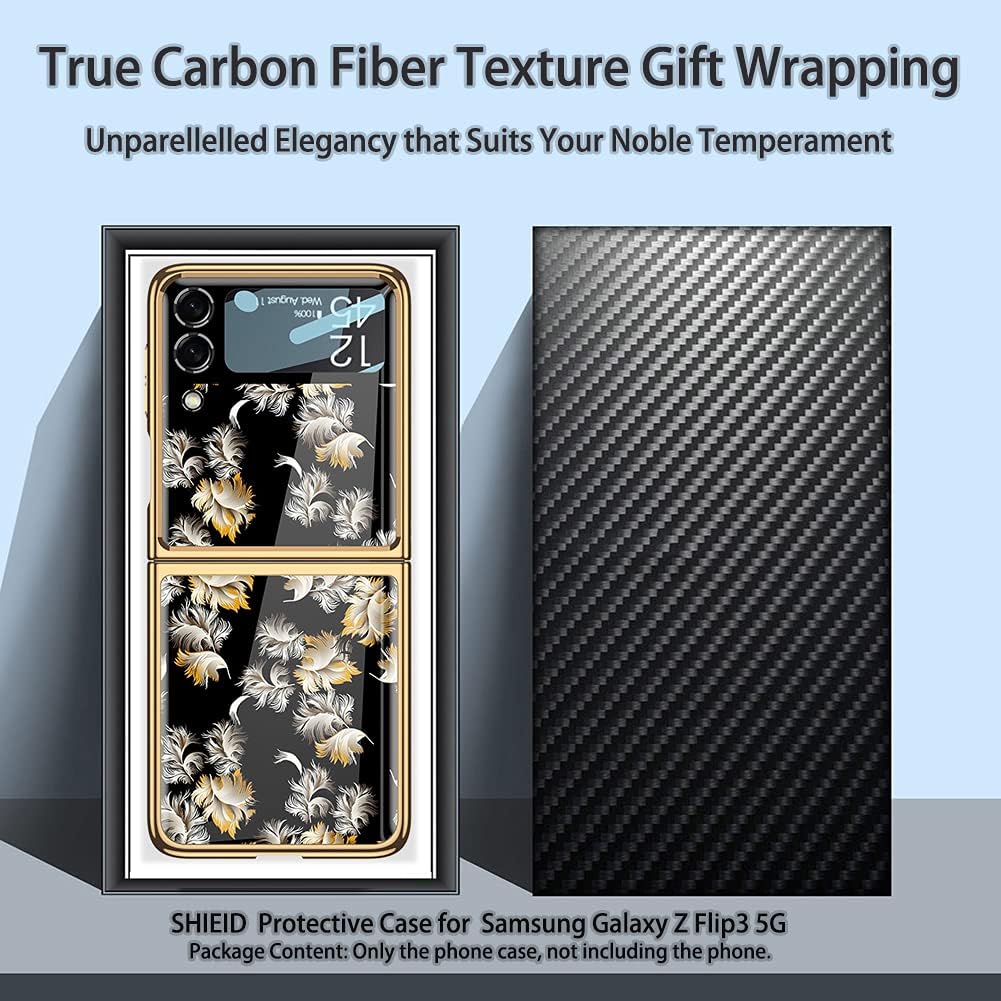 SHIEID Z Flip 3 Case, Z Flip 3 Case Ultra-Thin Tempered Glass Phone Case Protective Cover for Galaxy Z Flip 3 5G Fashion Electroplated PC Back Cover, Flowers-1