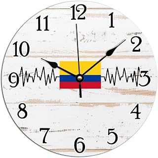 Hanging Wall Clock Colombia Heartbeat Lifeline Art Clocks Colombia Flag Clocks Battery Operated Silent PVC Art Clocks Country Souvenir Wall Hanging Clock 10x10in