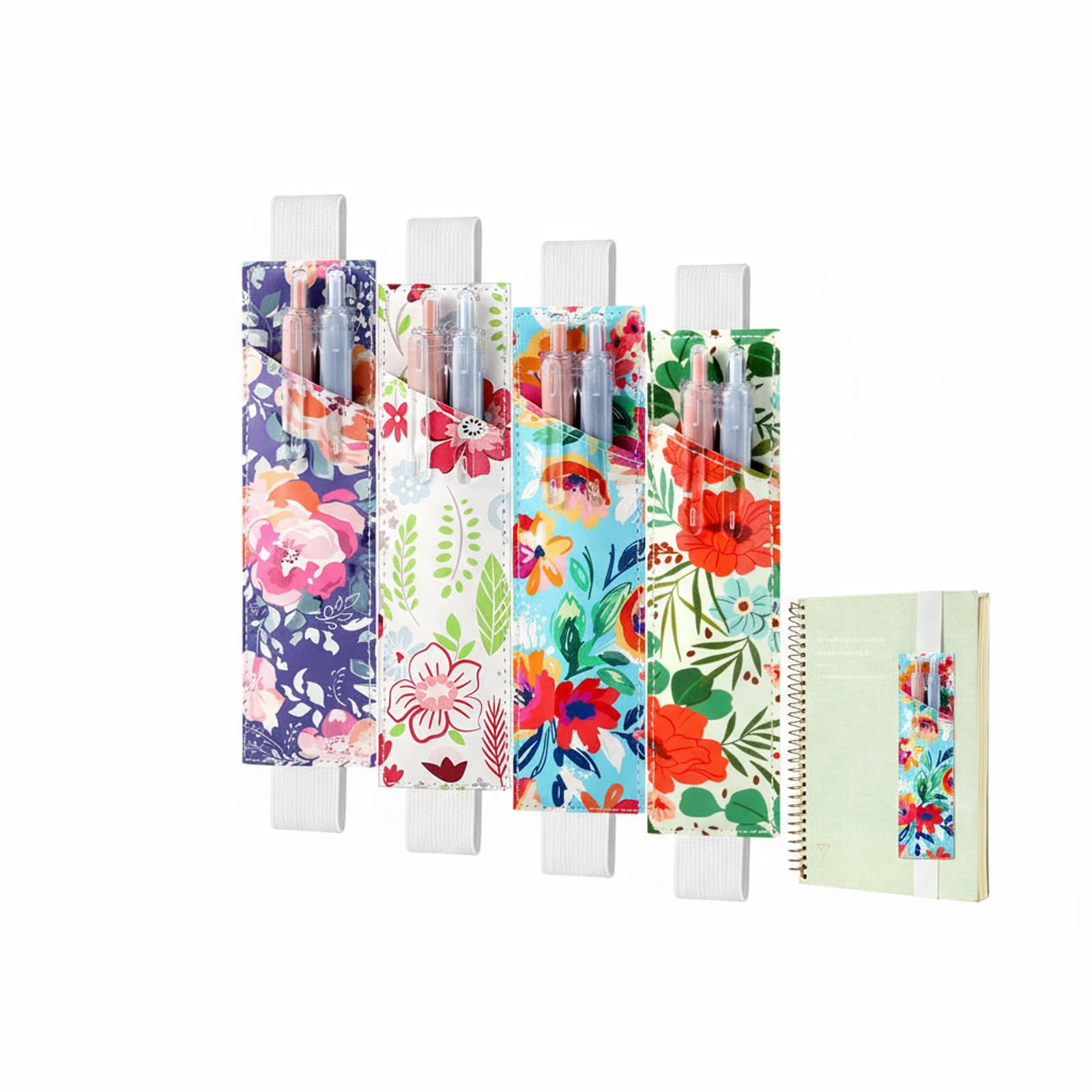 Crtiin 4 Pieces Adjustable Elastic Band Pen Holder, Pencil Holder, Pen Sleeve Pouch for Hardcover Journals, Notebooks for Back to School Gift, PU