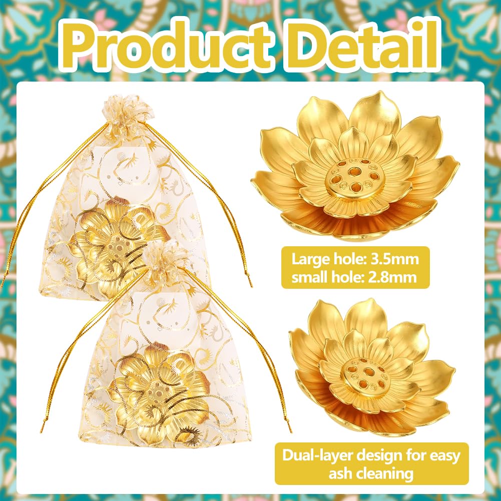 72 Pack Diwali Gifts Bulk, Lotus Incense Holder, Indian Return Gifts for Pooja Bulk, Gold Lotus Incense Sticks Holder with Organza Bags & Thank You Cards, Indian Return Gift (72 Pack)