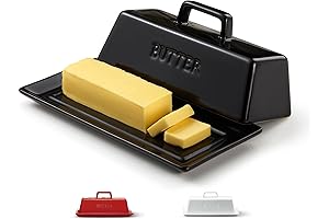 Butter Keeper: The Kook Ceramic Butter Dish with Lid, Black, Microwave and Dishwasher Safe