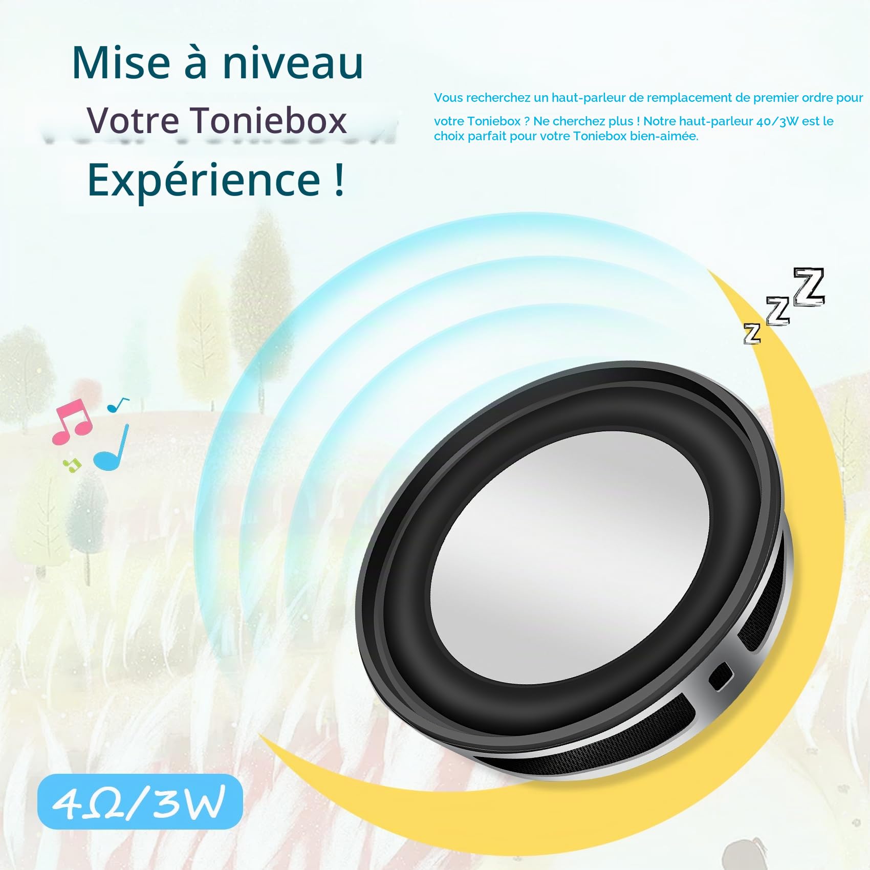 Haut-parleur de rechange, 4 Ω, 3 W, compatible avec le lecteur audio Toniebox, 40 mm, kit d'accessoires de réparation - Boîte à musique encastrable - Pièces de rechange avec tournevis pour
