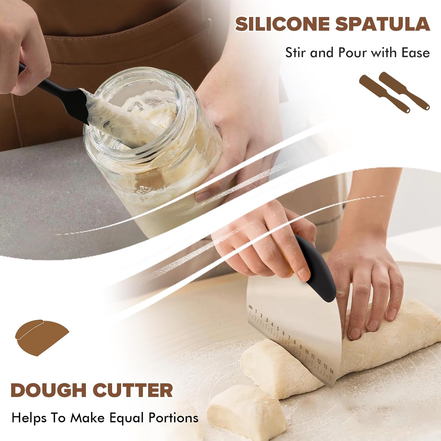 Sourdough Starter Jar Kit, 34 Oz Glass Sour Dough Jars Wide Mouth for Beginners, 10 Pcs Bread Starter Container Set with Acacia Wooden Lid, Glass Jar with Bread Baking Supplies Accessories - Image 6