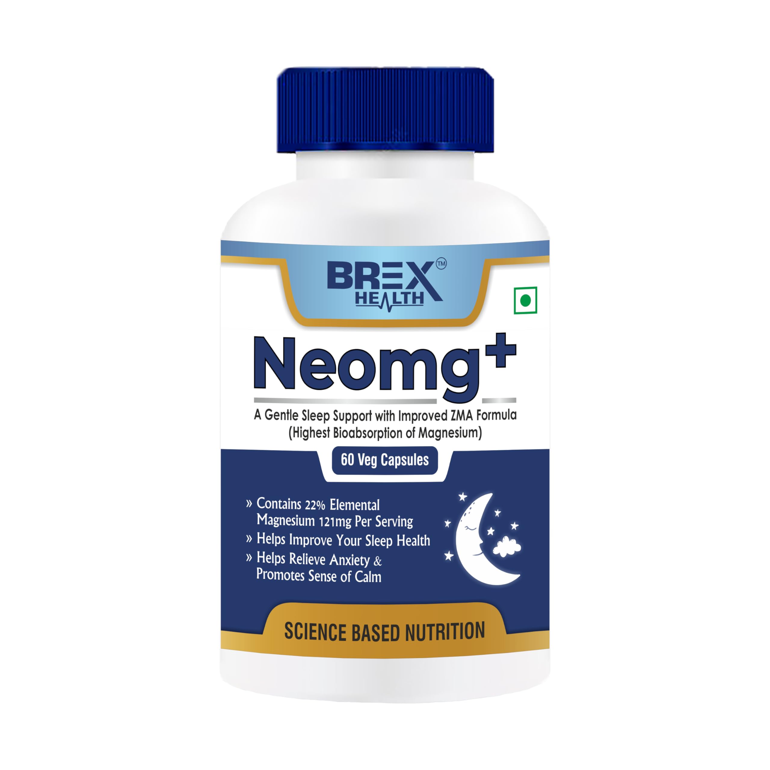 Neomg+ Highest Bioabsorption of Magnesium Glycinate With Zinc, Valerian Root, Vitamin B6 & D3-60 Veg Capsules