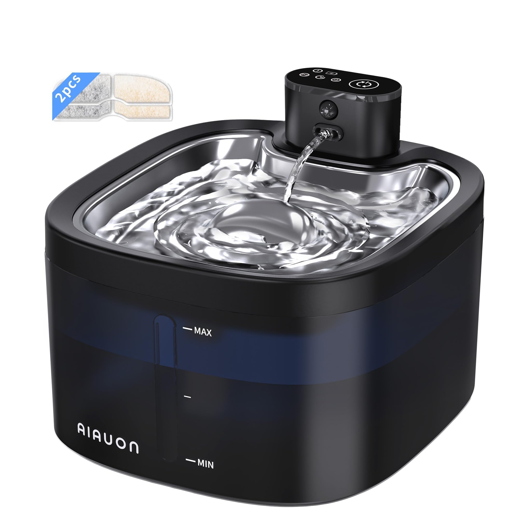 Katzenbrunnen kabellos 118oz/3,5L Drahtlos & Ultra-leise mit Sensor- und Zeitmodus,Edelstahlpalette, batteriebetriebener Trinkbrunnen für Katze,Trinkbrunnen für Katze