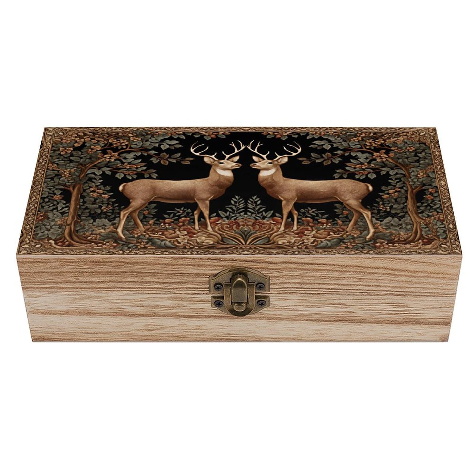 SMAZDFXX Deer Wooden Keepsake Box Vintage Solid Wood with Hinged Lid 7.9"×3.7"×2.3" Metal Latch Rustic Home Decor for Jewelry Photos And Trinkets