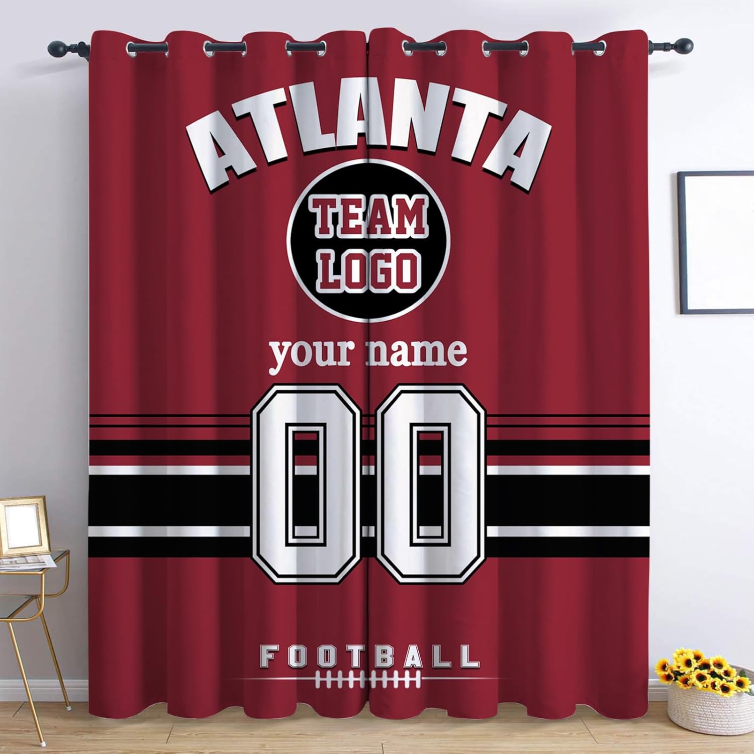Custom Atlanta Curtains for Bedroom, Personalized Blackout Curtains with Logo Name Number, Custom Drapes for Windows Living Room 2 Panels