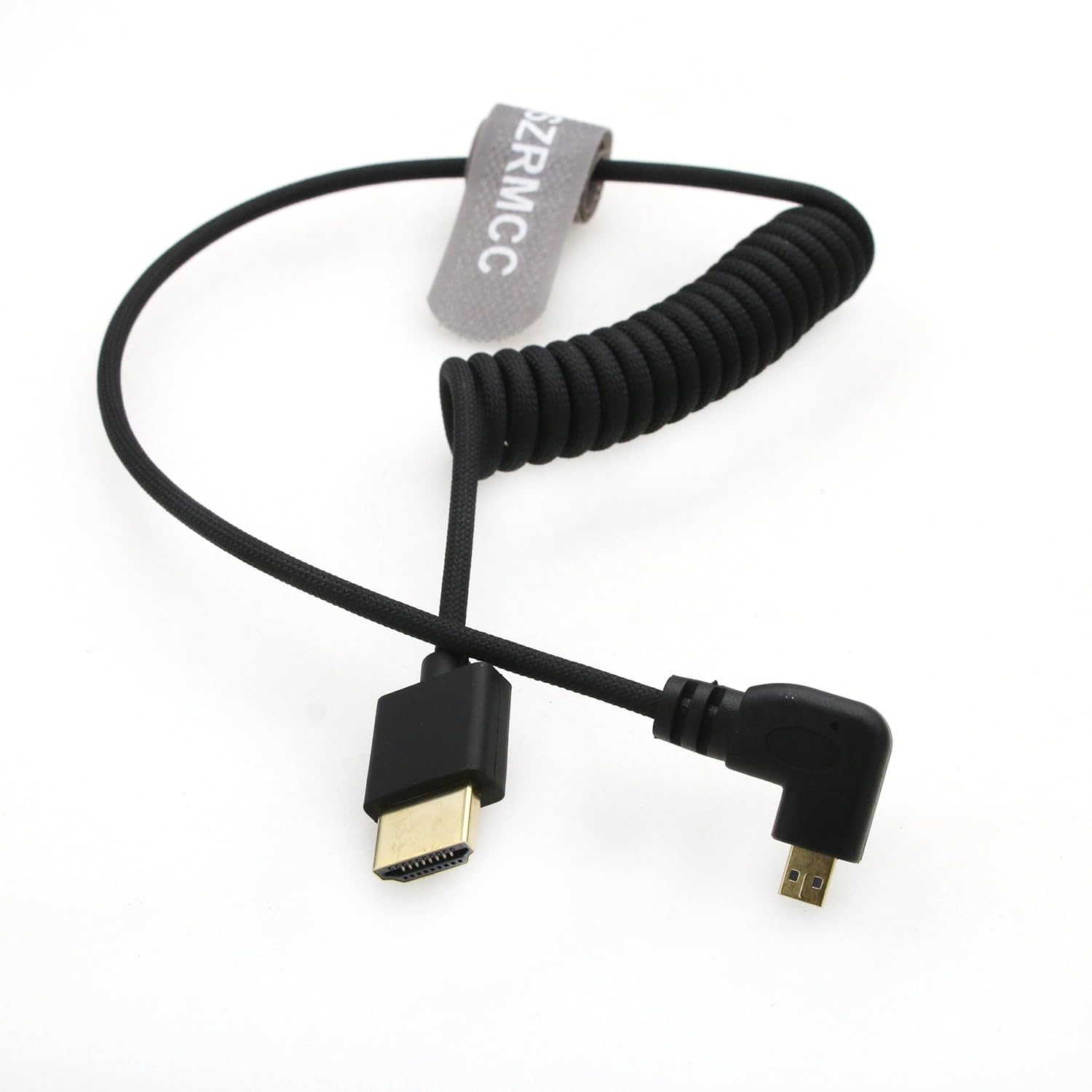 SZRMCC 8K 2.1 Micro HDMI Right Angle to HDMI High Speed Coiled Braided Cable for Go-Pro Hero 3/4 Canon EOS M5 Sony A6000 A7III RX10 Nikon B500 Z6 Raspberry Pi 4 Atomos Ninja 2 Monitor