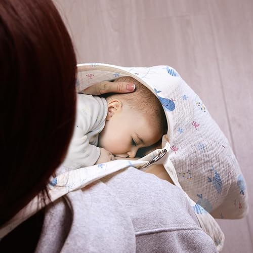 Miniatura 3 de Paquete de 2 fundas de lactancia para lactancia materna del bebé, fundas de muselina para lactancia materna, transpirables, cuello de arco suave,