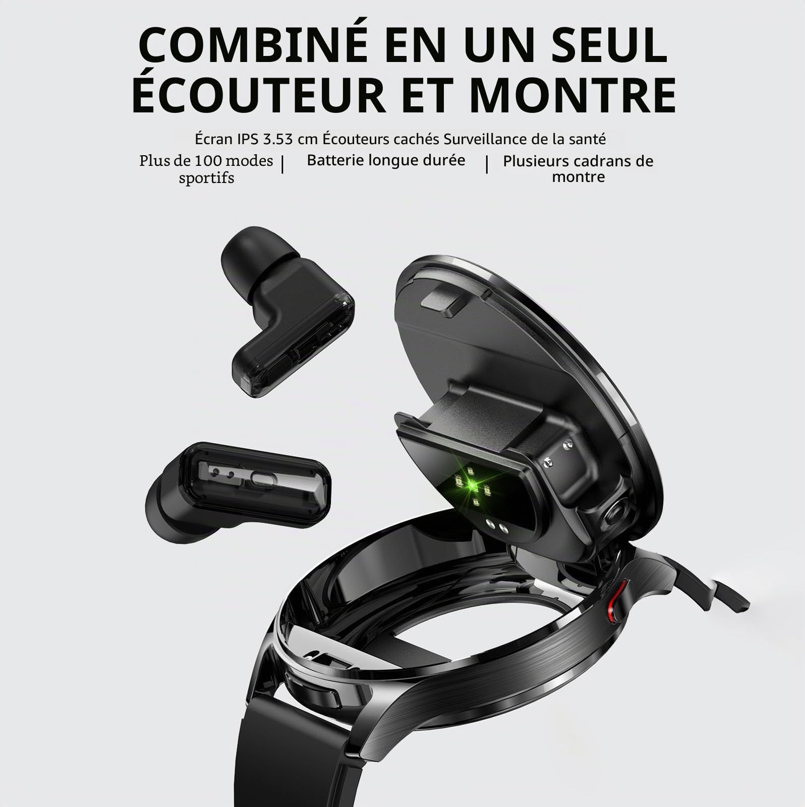 findtime Montre Connectée Homme 1.39''avec Ecouteurs sans Fil Bluetooth TWS intégré Bluetooth sans Fil Casque Intégré Montre Sport Homme Smartwatch Bracelet en Silicon
