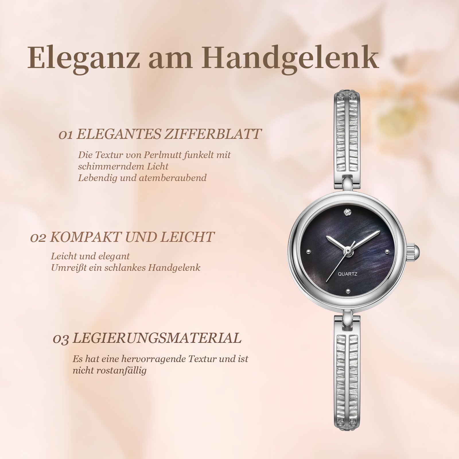 findtime Elegante orologio da polso da donna 3 ATM, impermeabile, leggero, da donna, analogico, al quarzo, regolabile, con strass