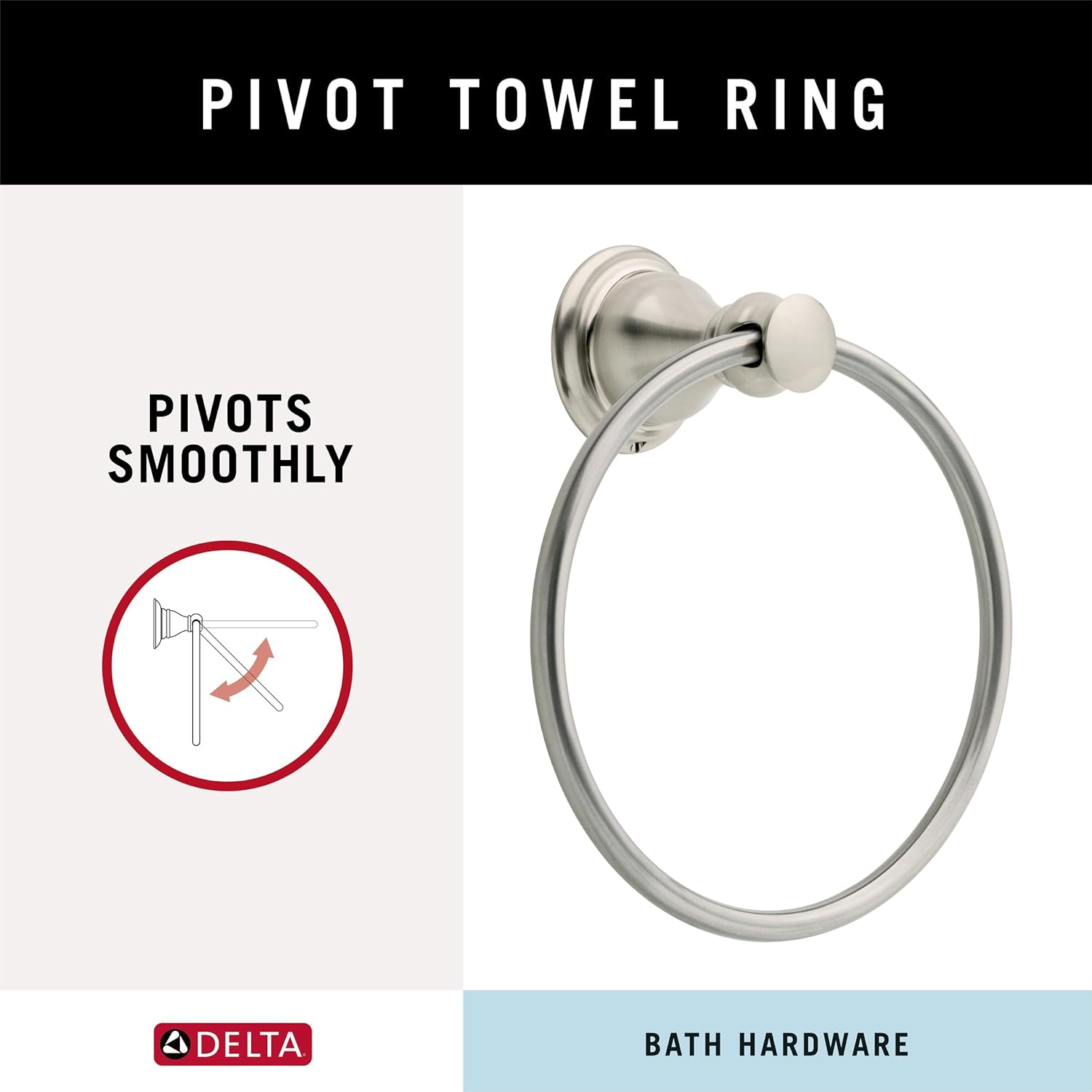 DELTA FAUCET AUB46-SN Aubrey Wall Mount Round Closed Towel Ring Bath Hardware Accessory in Brushed Nickel