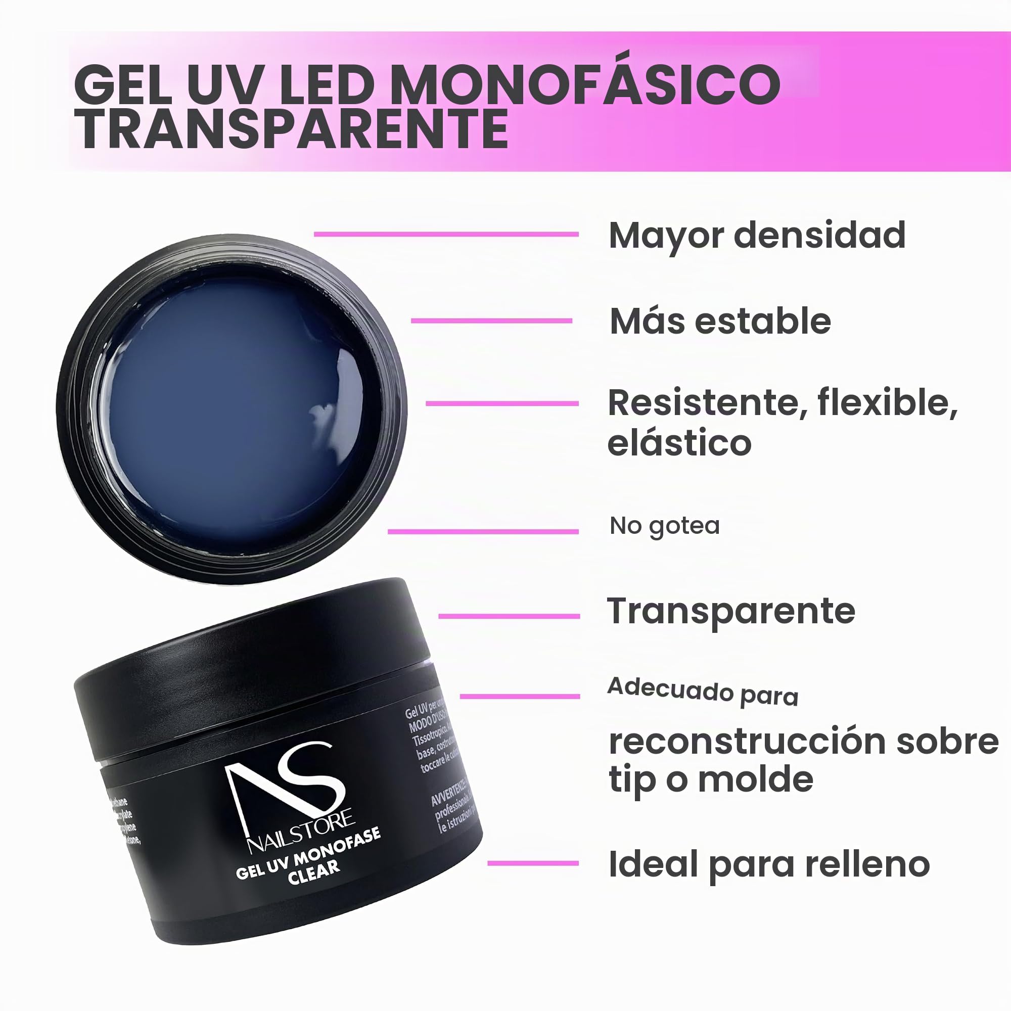 Nail Store - Gel UV transparente de 1 fase para modelado de uñas - larga duración - autoalisado - densidad media - no amarillea - fácil procesabilidad - adecuado para rellenar (100 g)