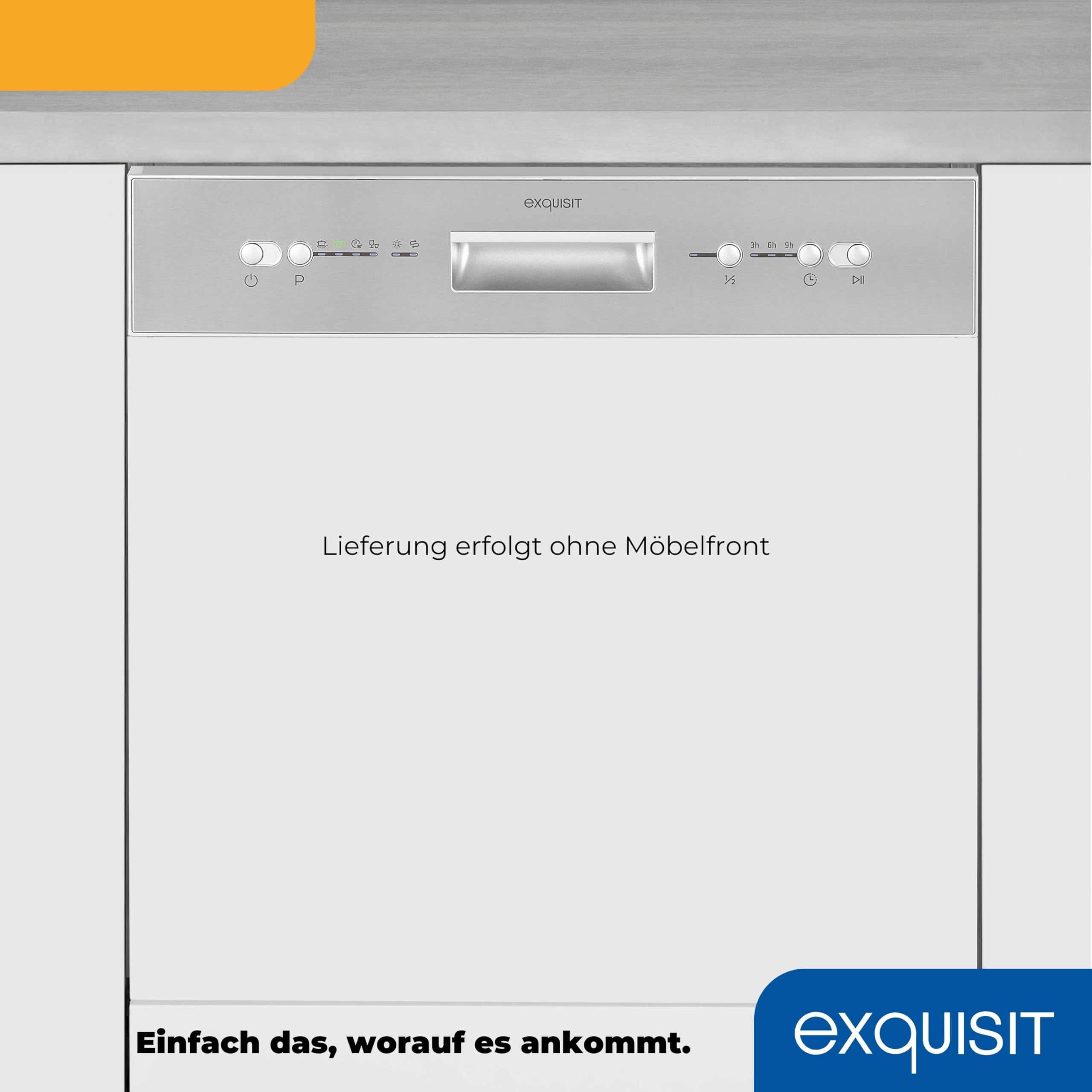 Exquisit Geschirrspüler EGSP6012-EB-030E INOX | Teilintegrierter Geschirrspüler 60 cm | 12 Maßgedecke | Spülmaschine teilintegriert 60 cm LED