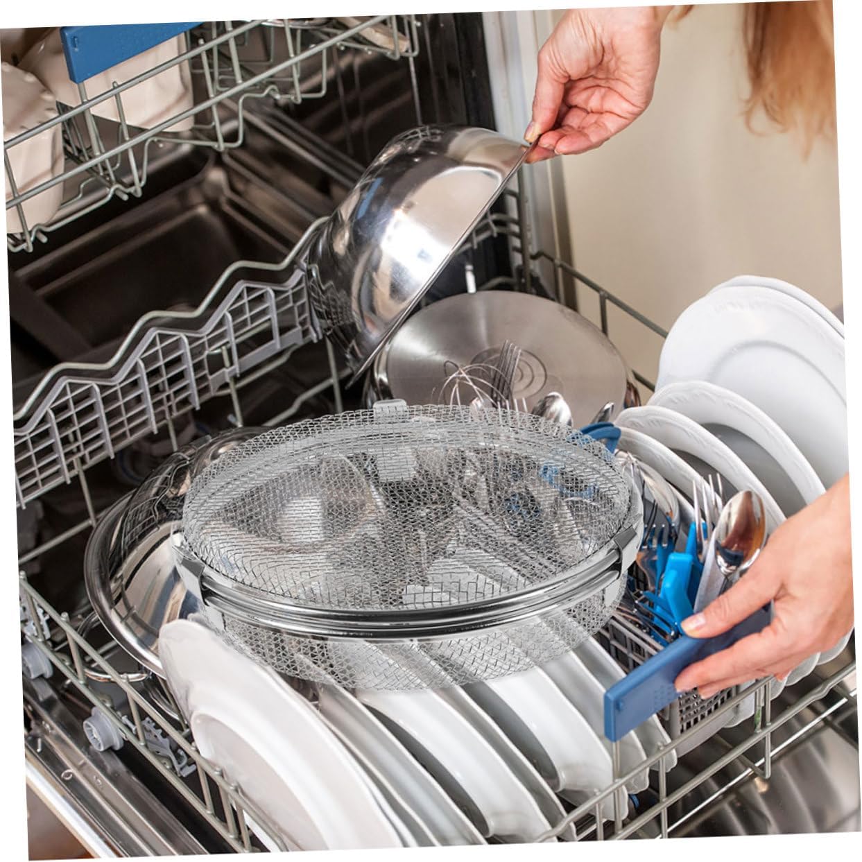 1pc Stainless Steel Dishwasher Basket Large Capacity Silverware Mesh Organizer Kitchen Utensil Holder