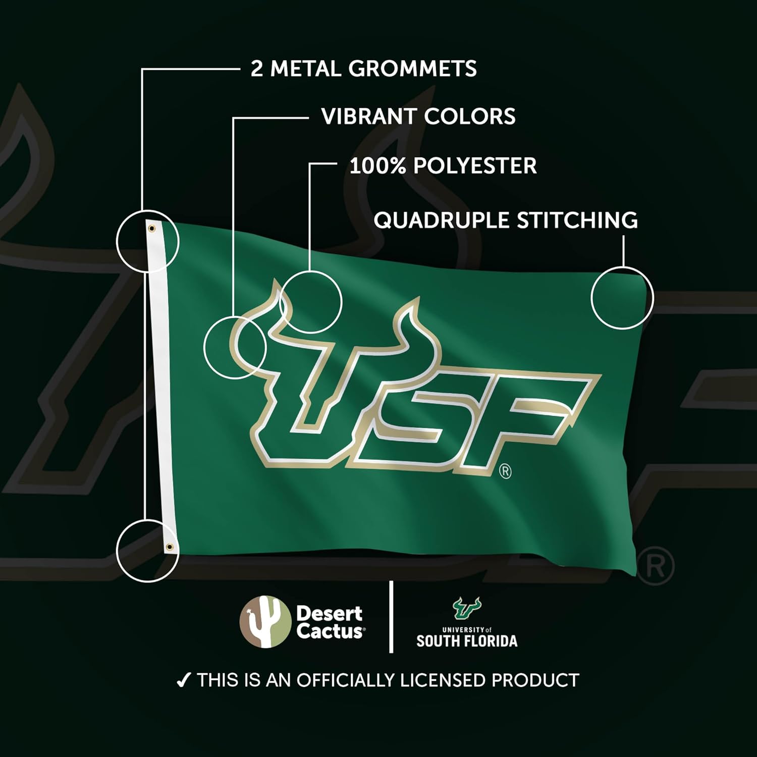 Desert Cactus University of South Florida USF Flag - 3 x 5 Feet Bulls Banner, Indoor/Outdoor Durable Fabric, 100% Polyester Design (Style 1) - Image 4