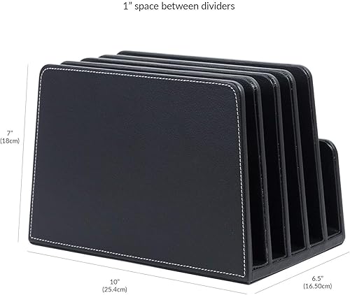 Miniatura 2 de MobileVision Carpeta de archivos de escritorio ejecutiva negra bandeja de papel y organizador de dispositivos 5 divisores de ranura