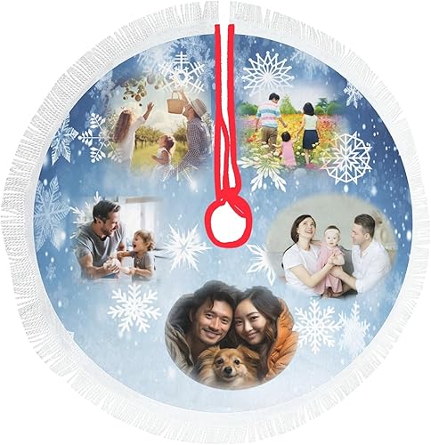 Falda de árbol de Navidad personalizada con fotos, adornos de falda de árbol de Navidad con flecos gruesos de Navidad, 30 x 30 pulgadas