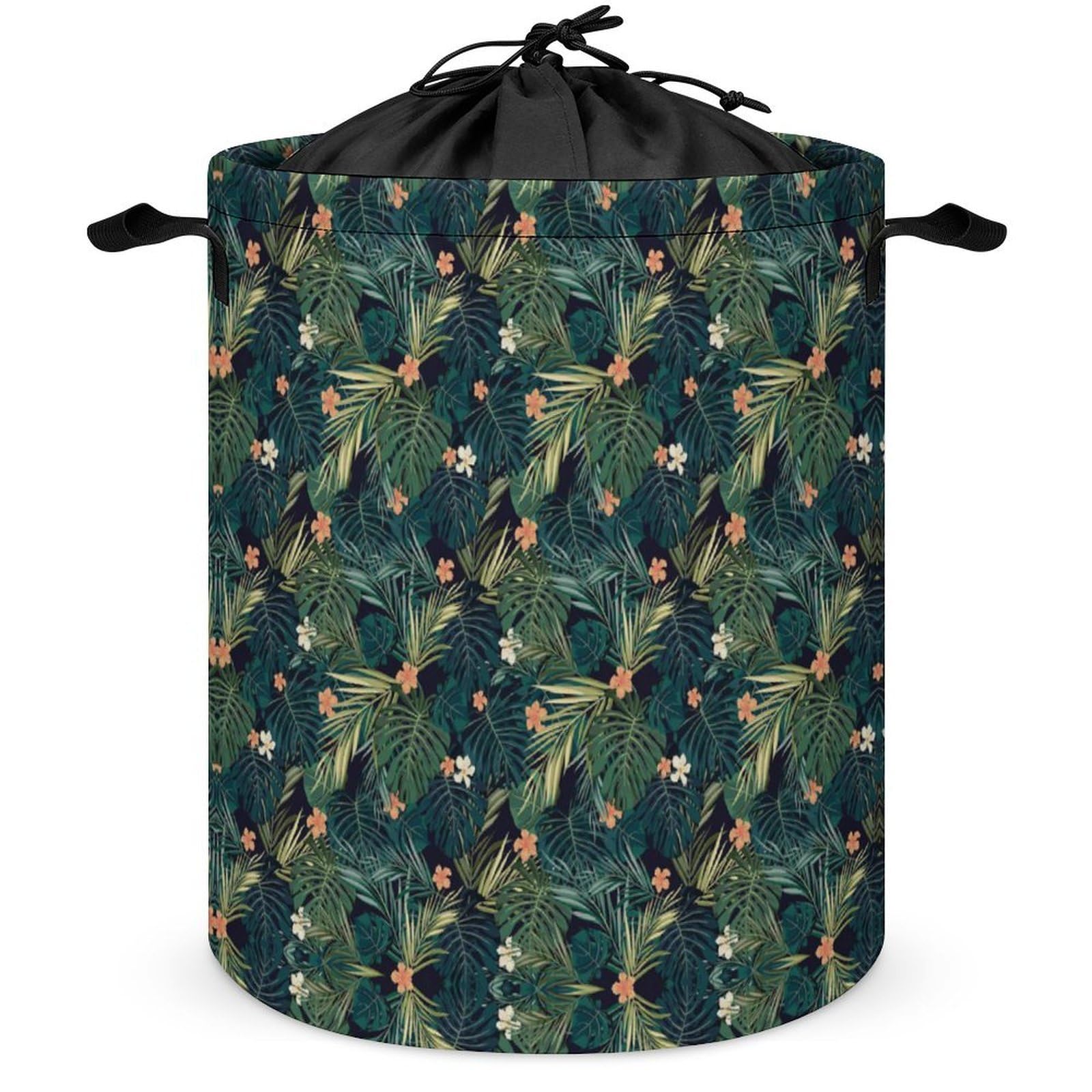 Qjjinxior Drawstring Laundry Hamper, Hawaiian Palm Tree Laundry Basket, Washing Basket with Handle