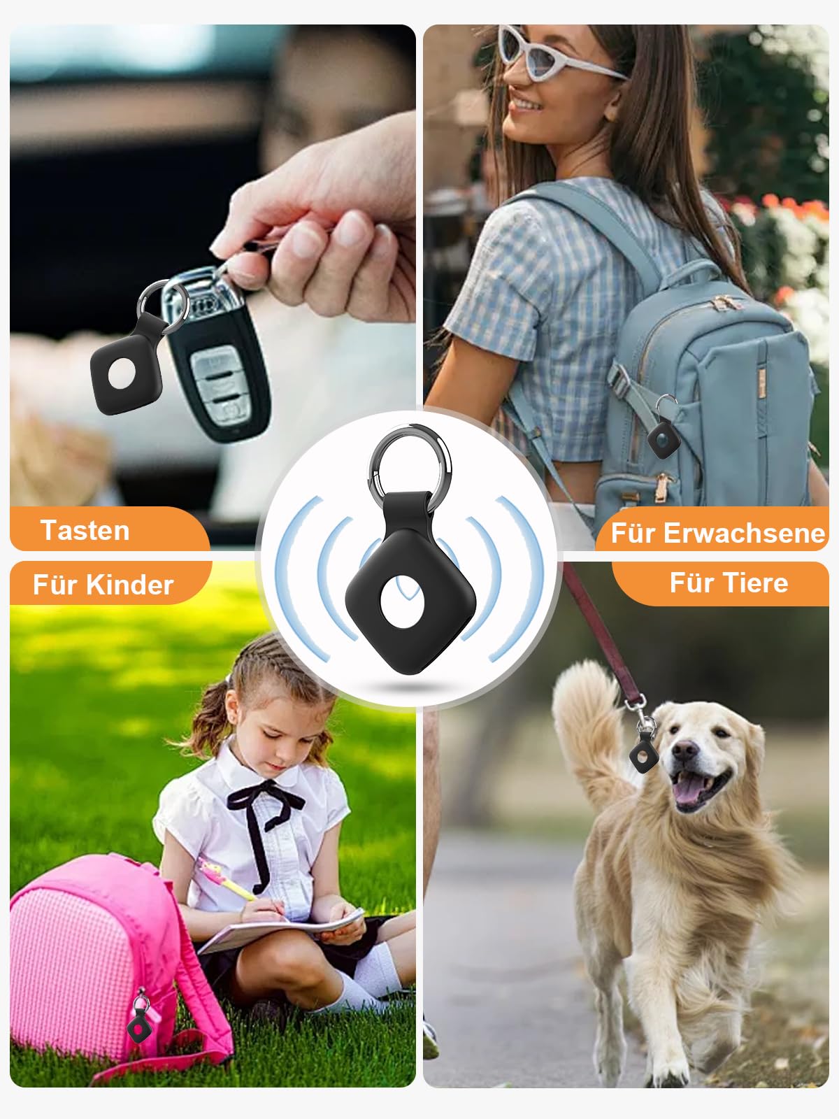 Confezione da 4 custodie in silicone per tracciatore UGREEN FineTrack, anti-perdita e protezione completa (adatte per anziani, animali domestici, zaino, bagagli, bambini, chiavi), antigraffio, nero