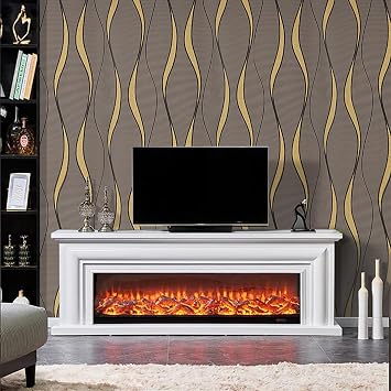 Baketron Brown Wallpaper Gold Glitter Textured 3D Effect Embossed Wallpapers Taupe Wave Stripes Wall Paper Roll Modern Feature for Living Room Bedroom Adults Hallway Kitchen Front Room