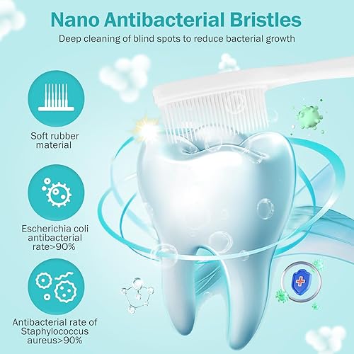 Miniatura 2 de Paquete de 5 cepillos de dientes nano de silicona de cerdas suaves para dientes y encías sensibles envueltos individualmente juego de cepillos de