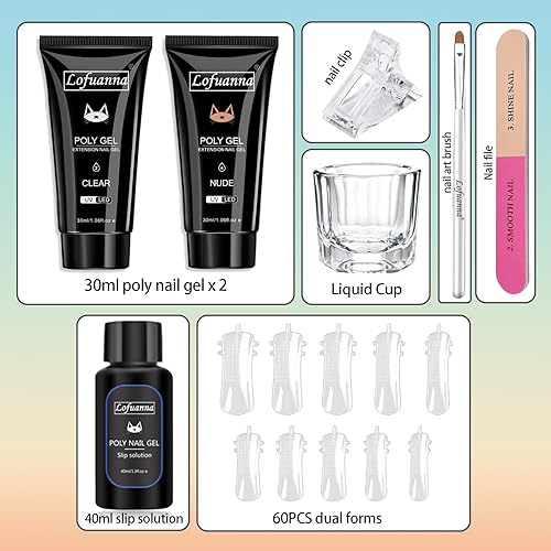 Miniatura 3 de Kit de iniciación de gel de uñas de poli 2 colores, 1.0 fl oz, gel de extensión de uñas, gel transparente nude, gel constructor de uñas, gel de