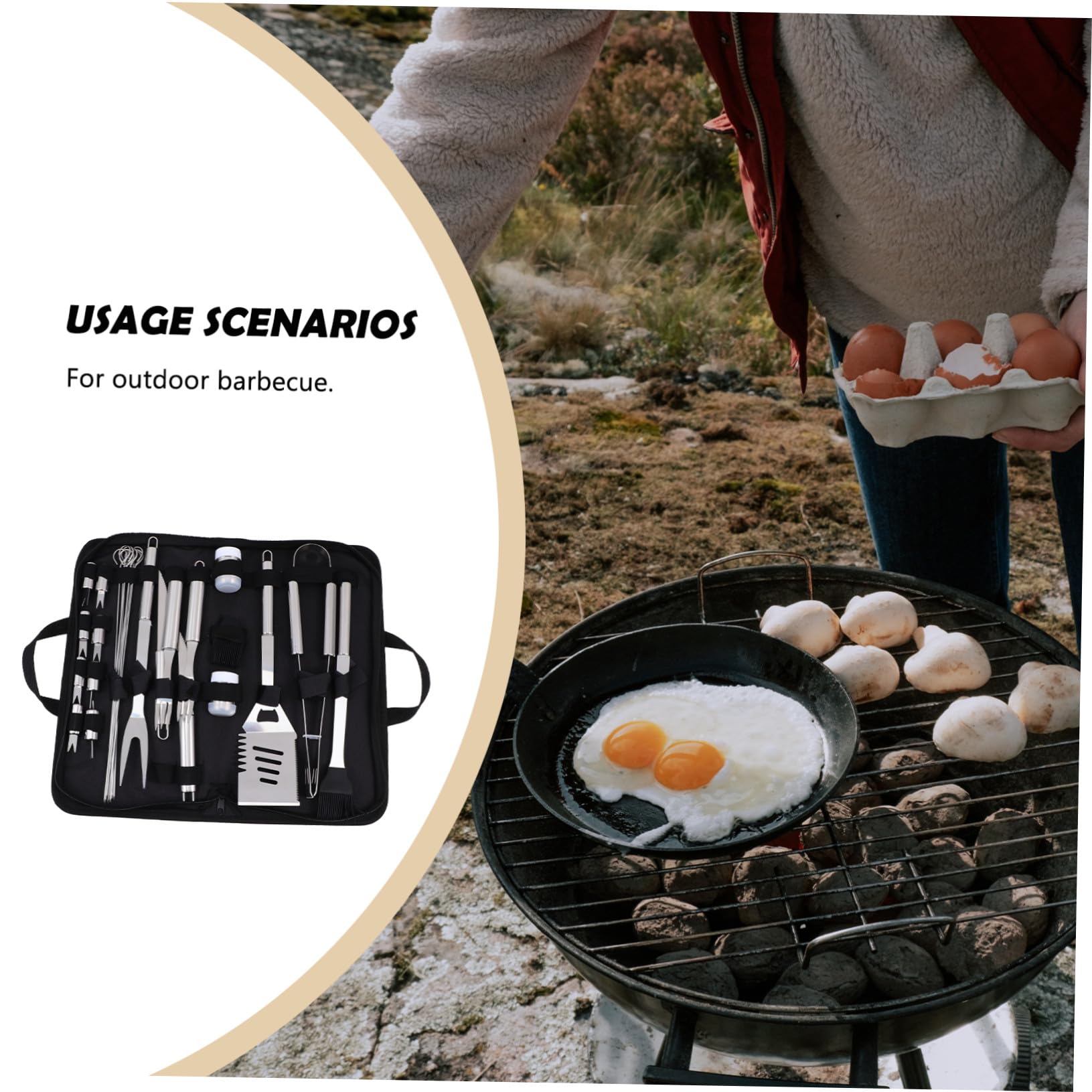 BESTonZON Kit Utensili Barbecue All Aperto in Acciaio Inossidabile Di Attrezzi Per Grigliate Forchetta Taglierino Spazzola Pala Per Bbq Casa e Esterno