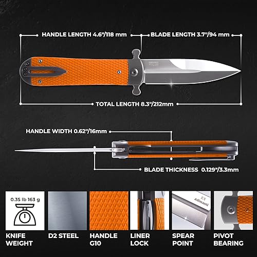 Miniatura 2 de GANZO Firebird Adimanti Samson-OR Cuchillo de bolsillo plegable afilado D2 hoja de acero ergonómico G10 mango antideslizante con clip, caza, pesca,