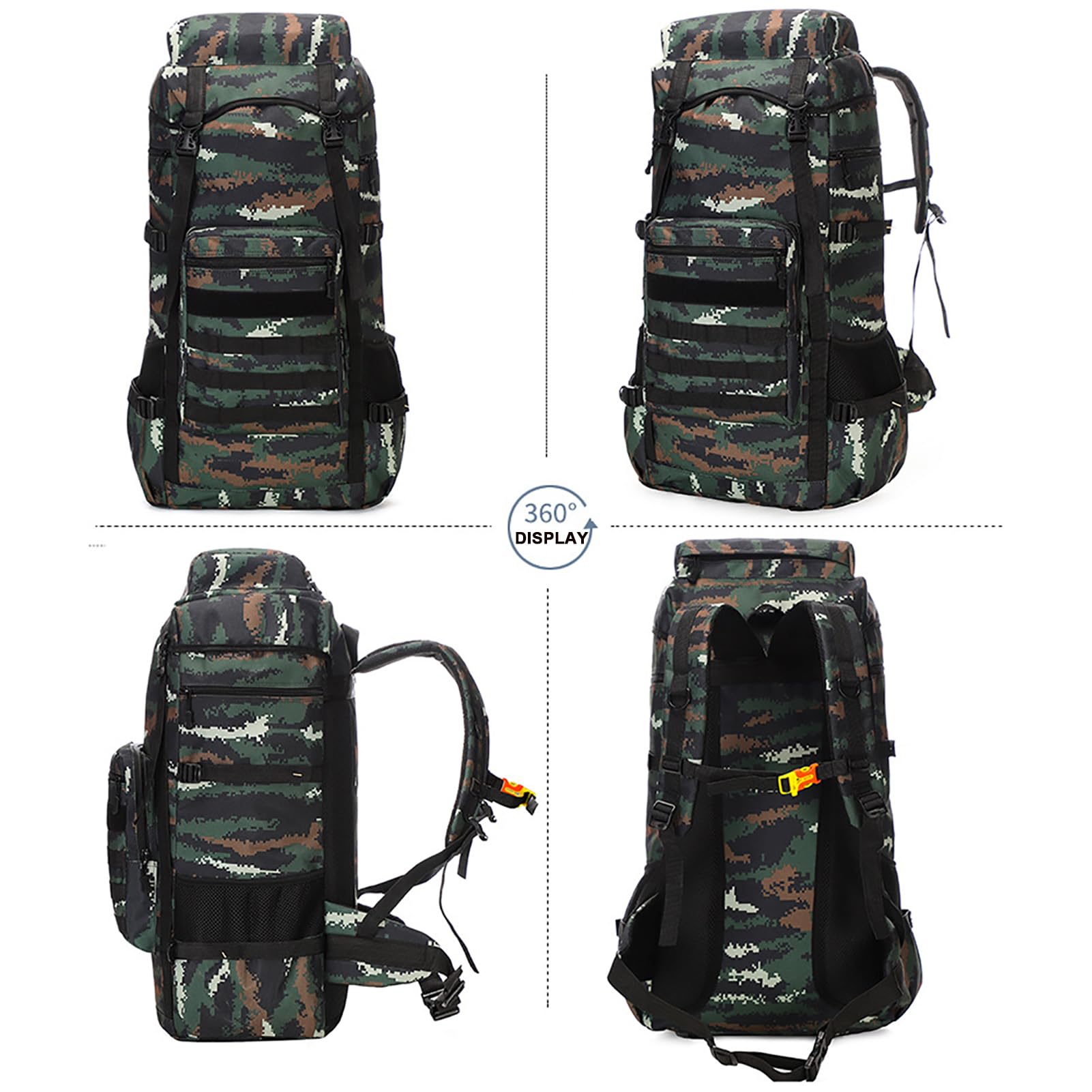 70L Impermeabile Zaino da Trekking, Grand Zaino Tattico Militare, Zaino da Viaggio Sport all'aperto per Arrampicata Campeggio Turismo Caccia alla Pesca Trekking,Ay Camouflage